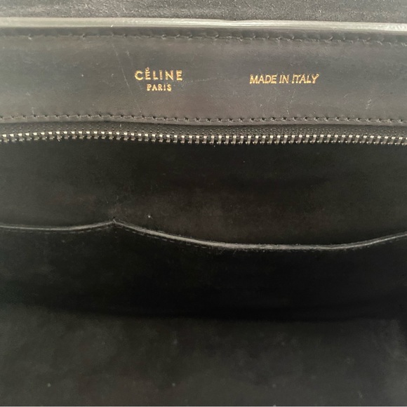 Authentic medium calfskin Celine Trapèze in black, white and pale blue - Picture 4 of 13